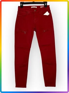 Mavi Karlina Slim Cargo Jeans SIZE 27 Red Mid Rise Stretch Utility Denim Ankle